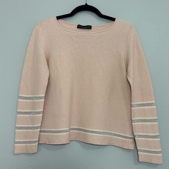 Fabiana Filippi Metallic Embellished Striped Knit Sweater in Blush Pink Size 46 - Picture 1 of 6
